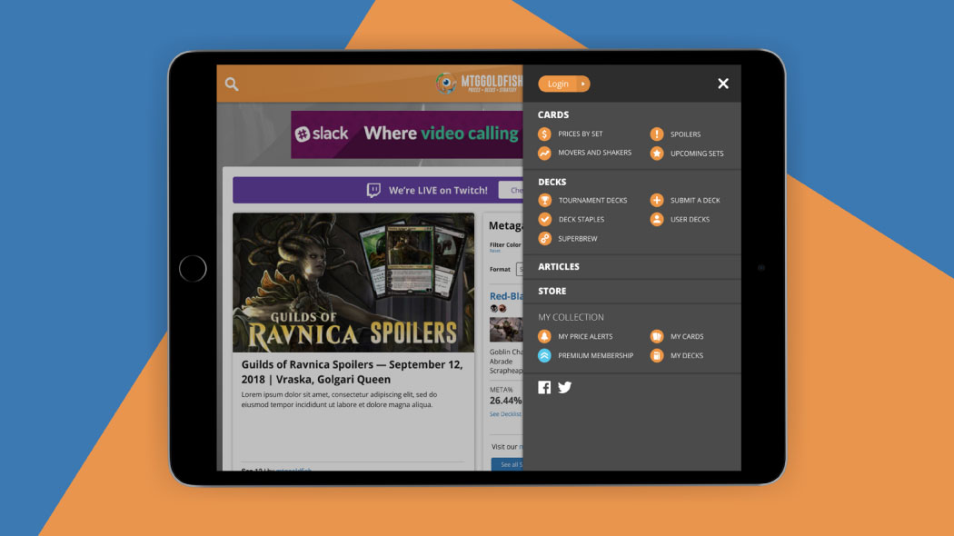 mtggf slide out menu website ui redesign tablet