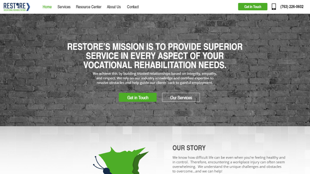 restore website design homepage